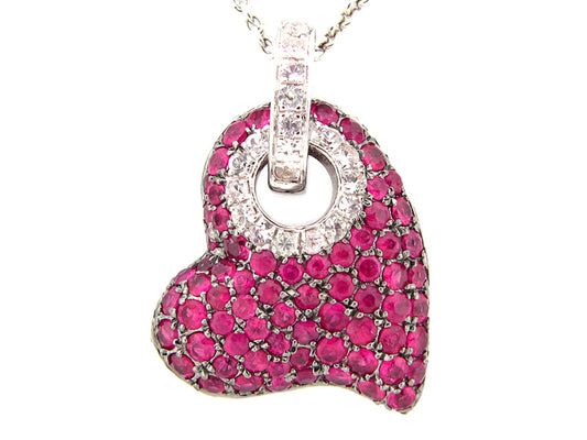 RUBY & WHITE SAPPHIRE PENDANT, SILVER (H)