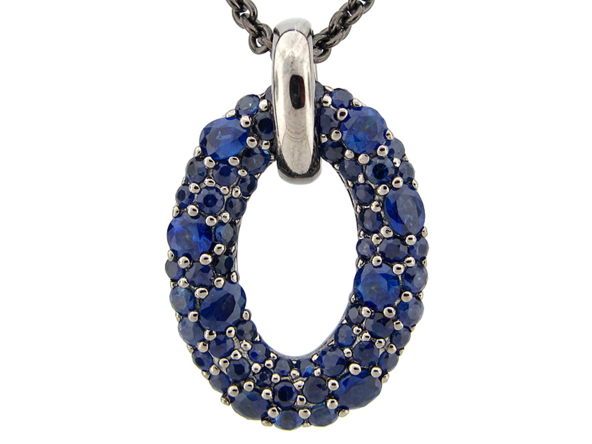 SAPPHIRE PENDANT, 18" CHAIN, SILVER (H)