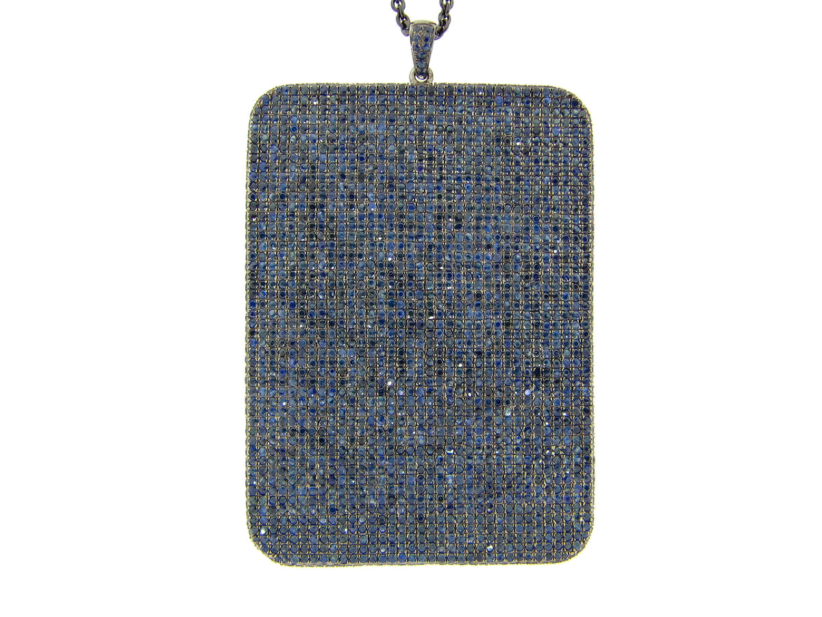 SAPPHIRE PENDANT, 34/36" CHAIN, BLACK FINISH, SILVER (H)