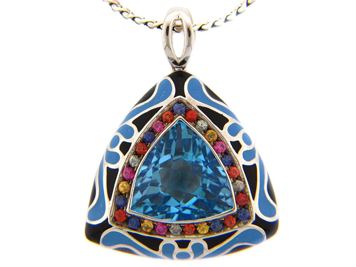 CHB BLUE TOPAZ & MULTI SAPPHIRE/BLUE & BLACK ENAMEL PENDANT