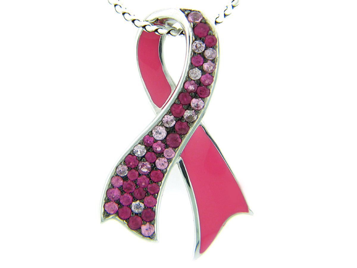 MIXED PINK SAPPHIRE/PINK ENAMEL PENDANT