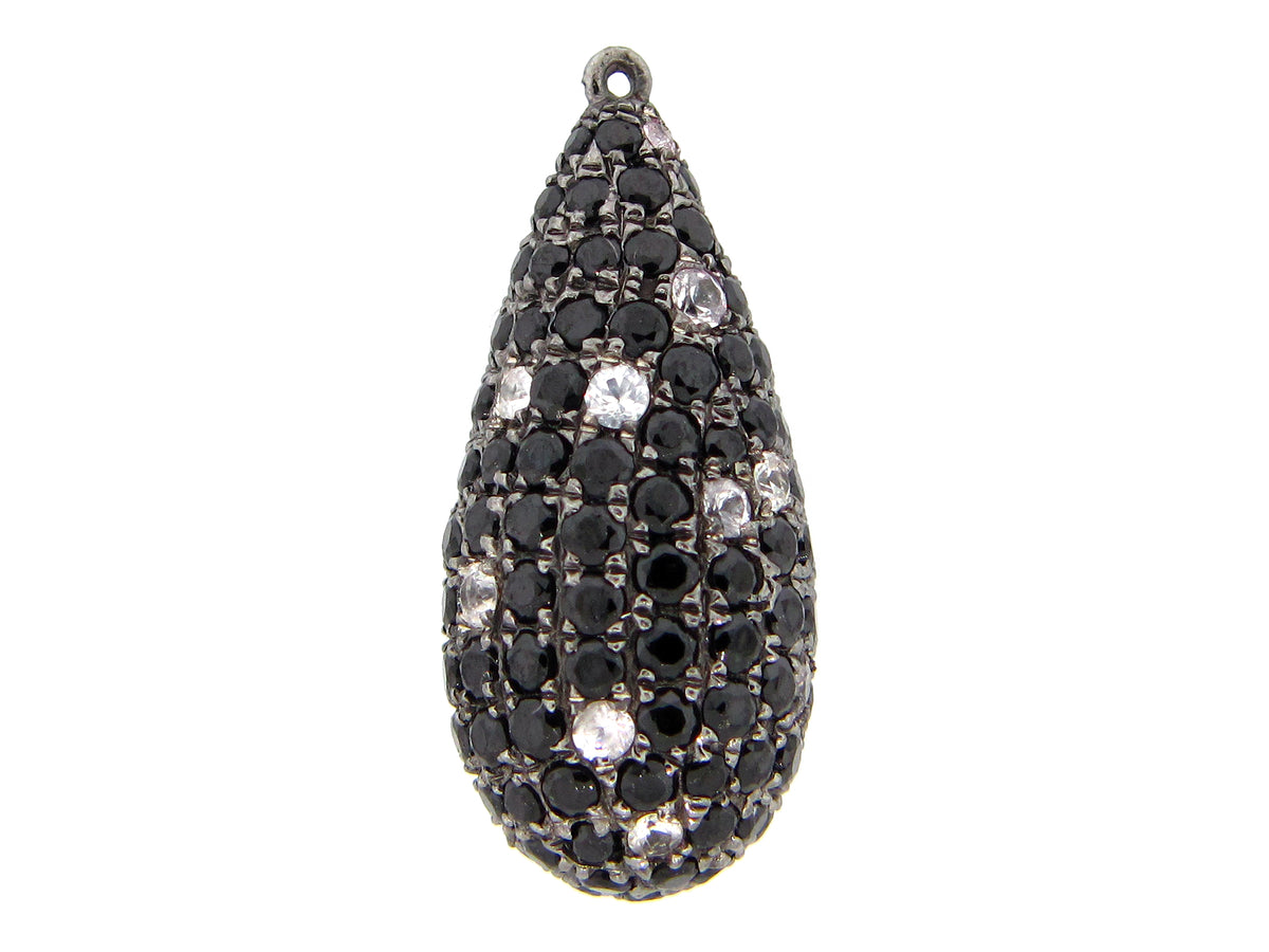 BLACK SPINEL & WHITE SAPPHIRE  PENDANT,BLACK FINISH,  SILVER (N/H)