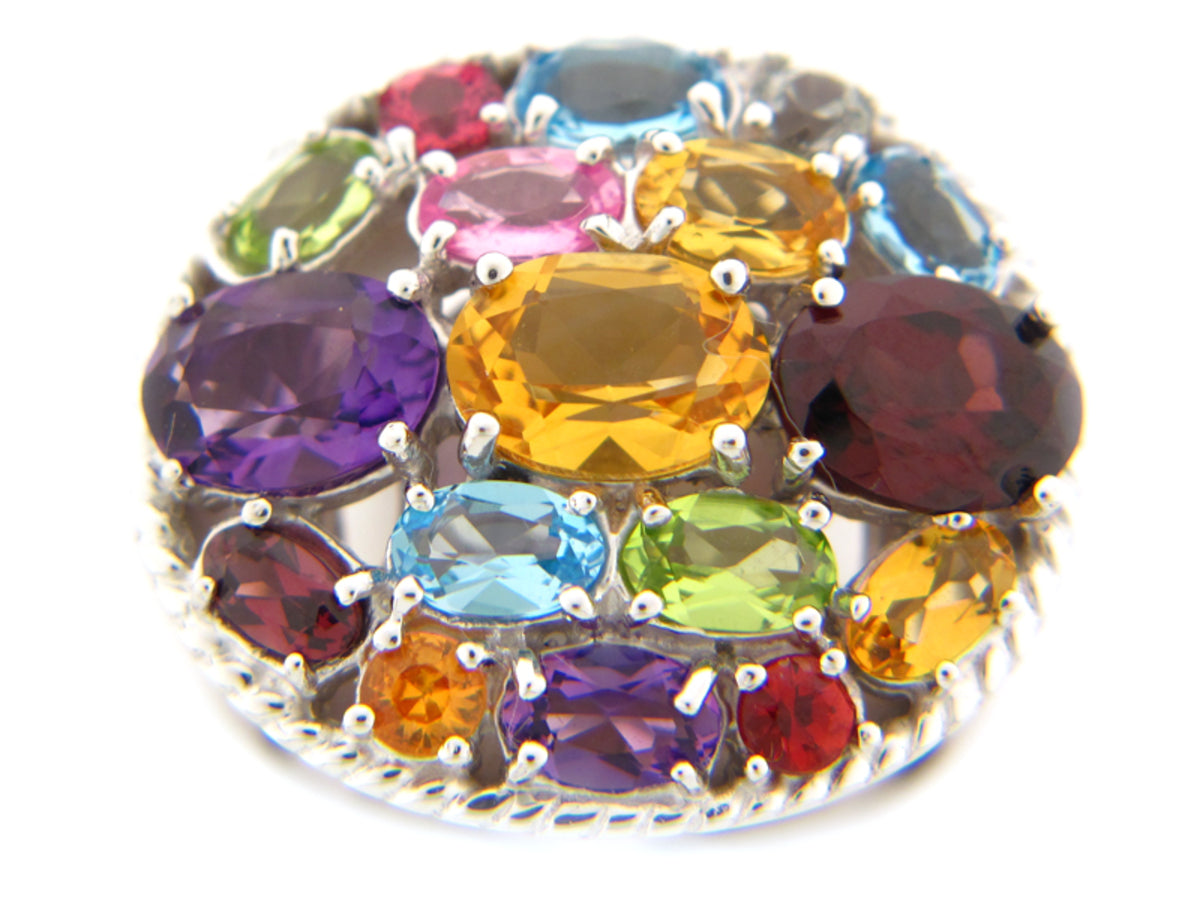 MIX GEM STONES & RAINBOW SAPPHIRE RING,SILVER (E/N/R)