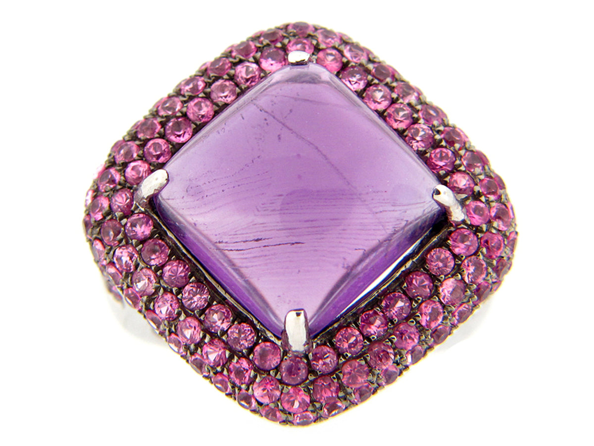 AMETHYST & PINK SAPPHIRE RING, SILVER (E)