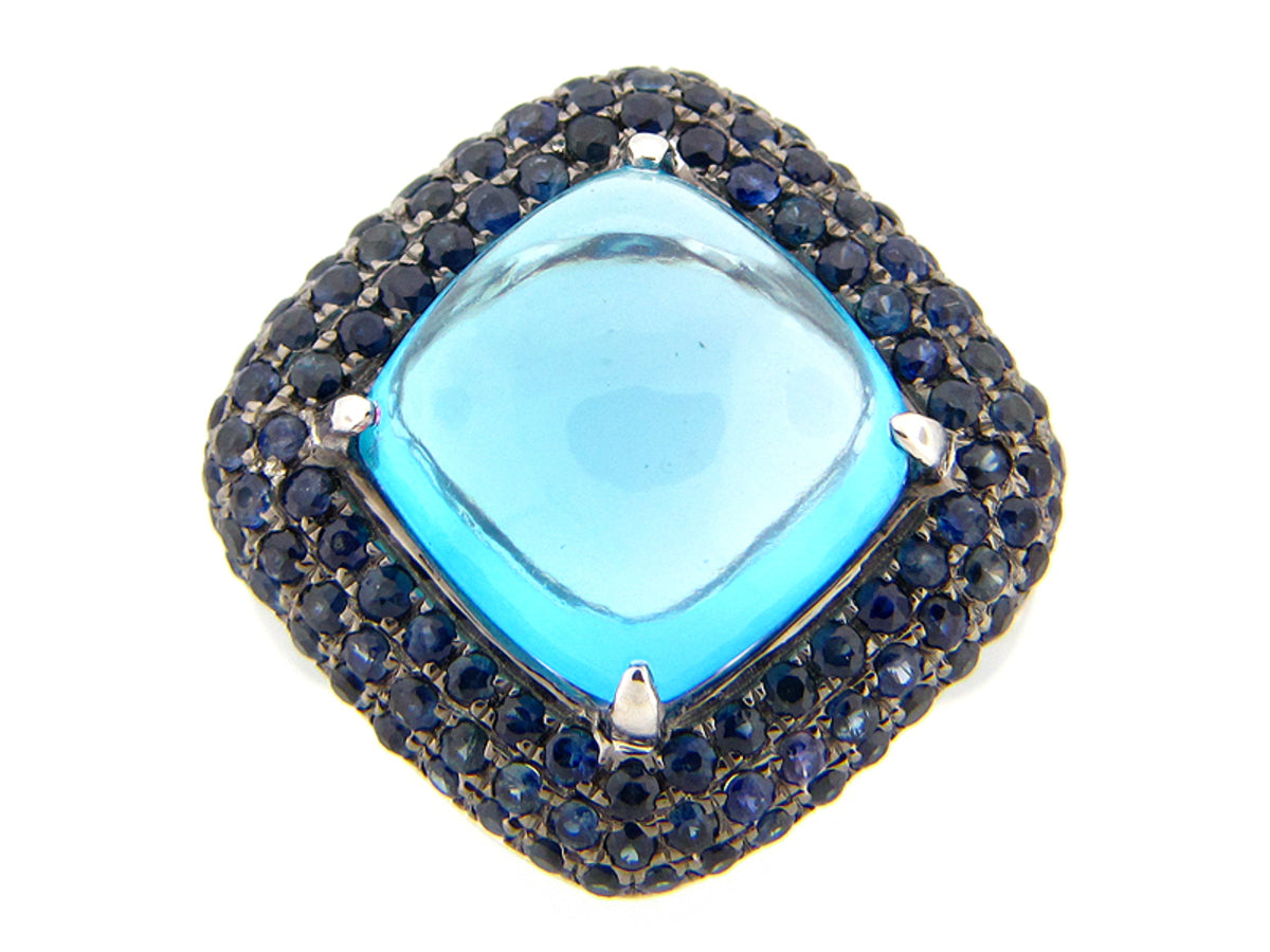 BLUE TOPAZ & SAPPHIRE RING, SILVER (R/E)