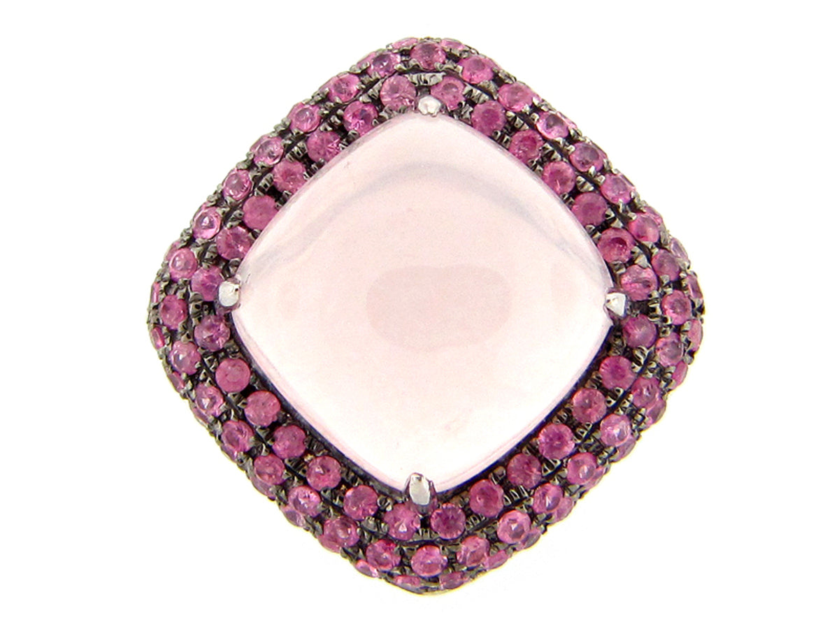 ROSE QUARTZ & PINK SAPPHIRE RING, SILVER (E)