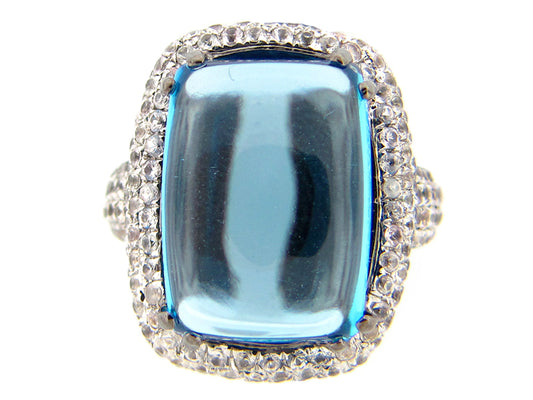 BLUE TOPAZ & WHITE SAPPHIRE RING, SILVER (R/E)