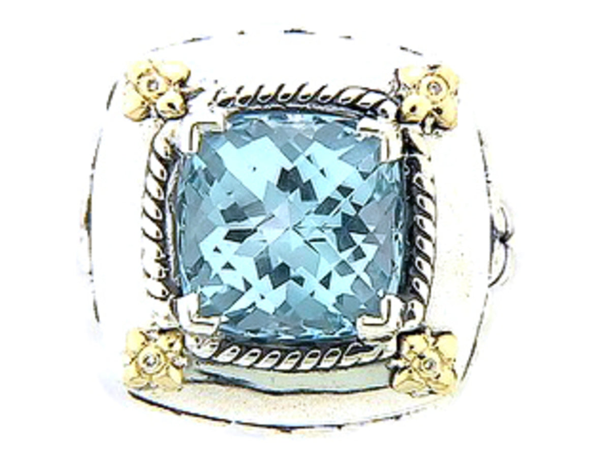 BLUE TOPAZ & DIAMOND RING, SILVER/18K (R/N), C=8.00