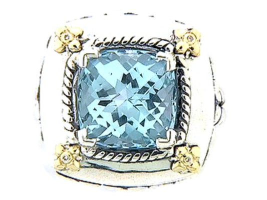 BLUE TOPAZ & DIAMOND RING, SILVER/18K (R/N), C=8.00