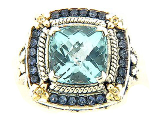 BLUE TOPAZ, BLUE SAPPHIRE & DIAMOND RING