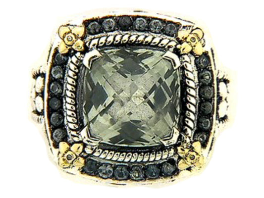 GREEN AMETHYST, GREEN SAPPHIRE & DIAMOND RING