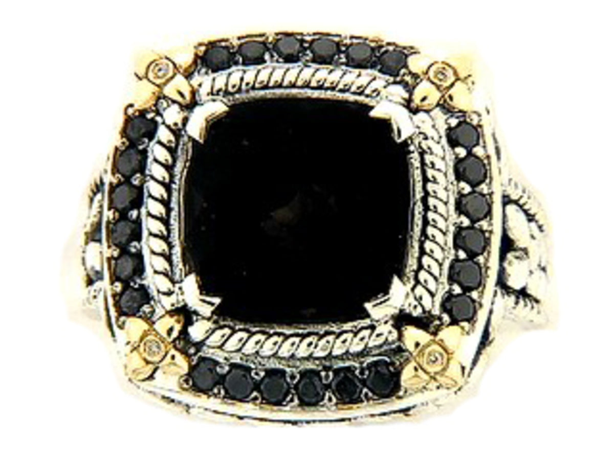 SMOKEY QUARTZ, BLACK DIAMOND & DIAMOND RING, SILVER/18K (E), C=8.00