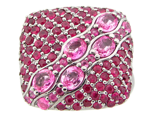 RUBY & PINK SAPPHIRE RING, BLACK FINISH, SILVER (H)
