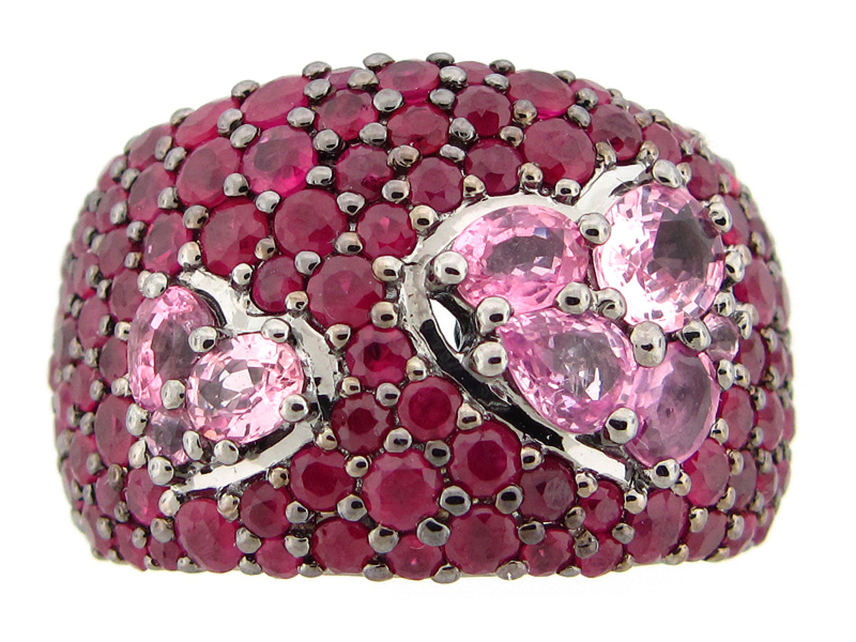 RUBY,& PINK SAPPHIRE RING, SILVER (H)