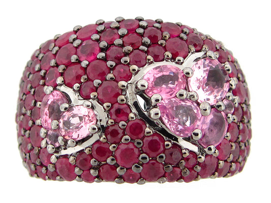 RUBY,& PINK SAPPHIRE RING, SILVER (H)