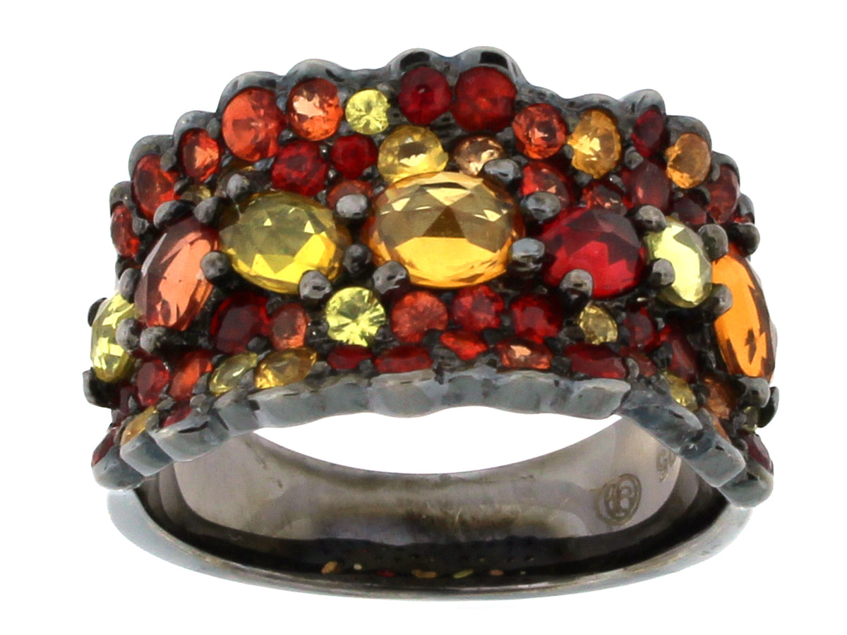 ORANGE SAPPHIRE RING, BLACK FINISH, SILVER (H/U)