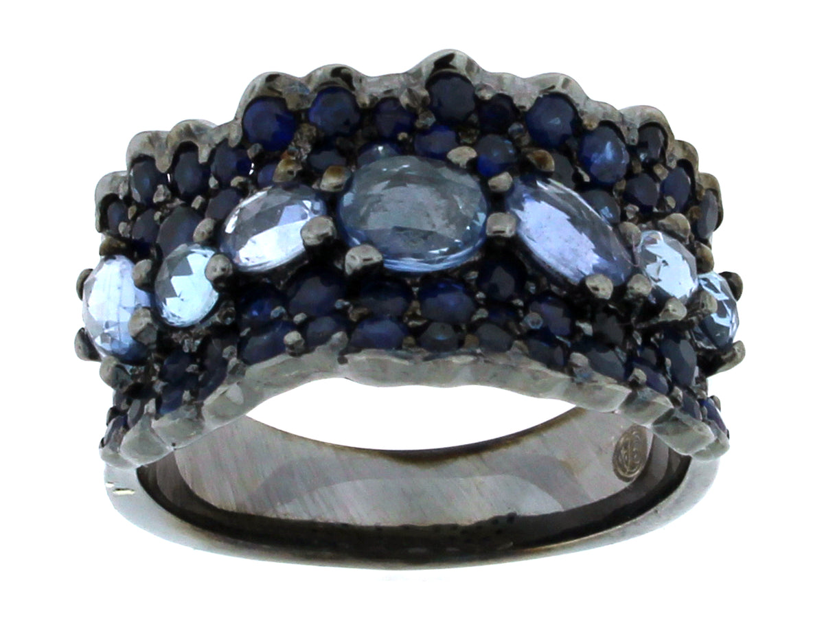 SAPPHIRE RING, BLACK FINISH, SILVER (H)