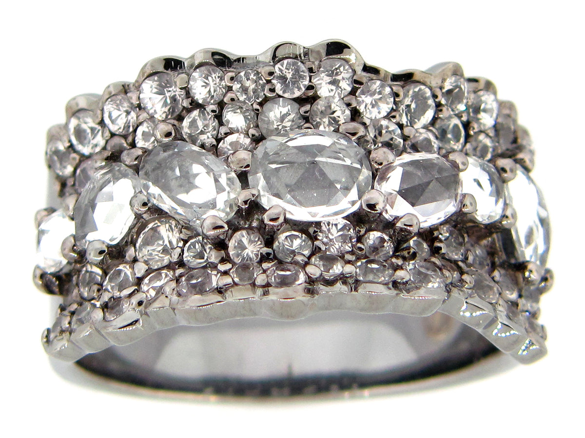 WHITE SAPPHIRE RING,BLACK FINISH,  SILVER (H)