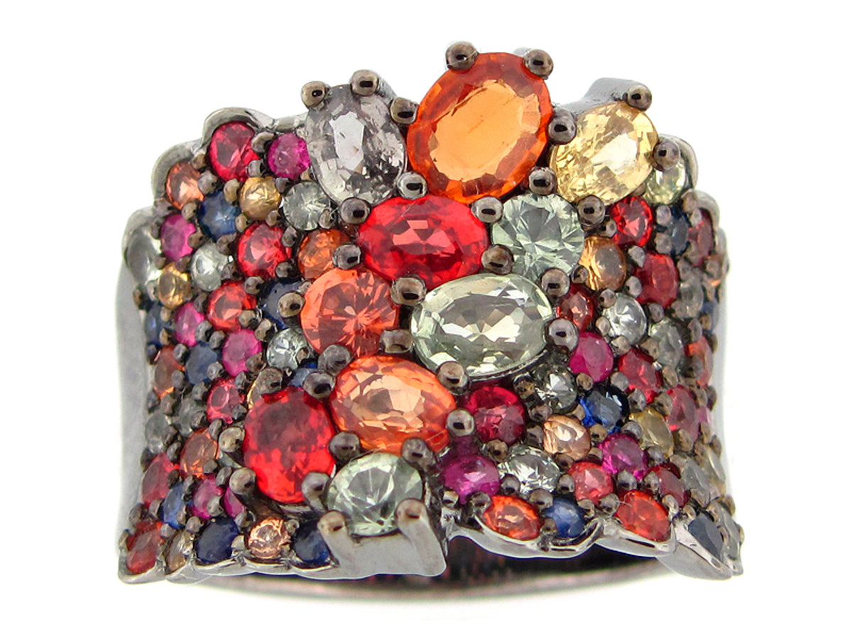 RAINBOW SAPPHIRE RING, BLACK FINISH, SILVER (H/U)
