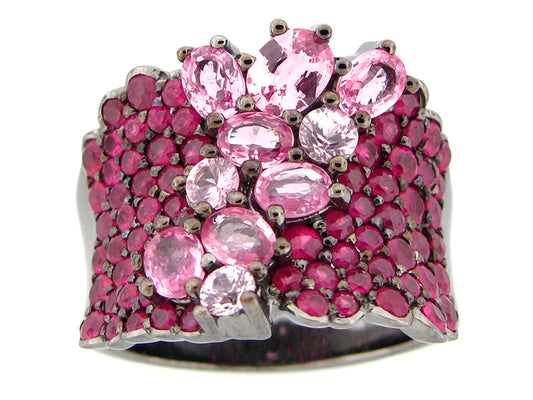 RUBY & PINK SAPPHIRE RING, BLACK FINISH, SILVER (H)