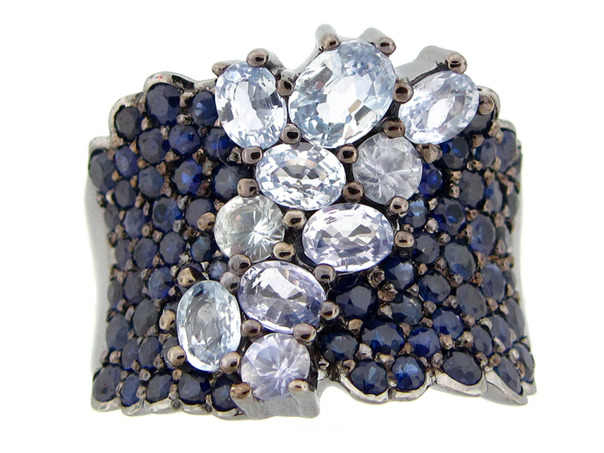 SAPPHIRE RING, BLACK FINISH, SILVER (H)