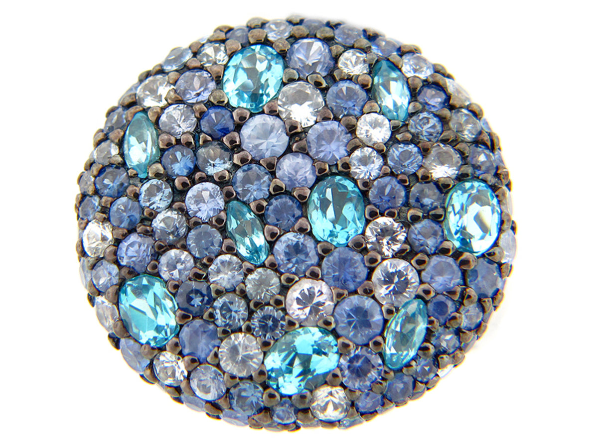 SAPPHIRE & BLUE TOPAZ RING, SILVER (E)