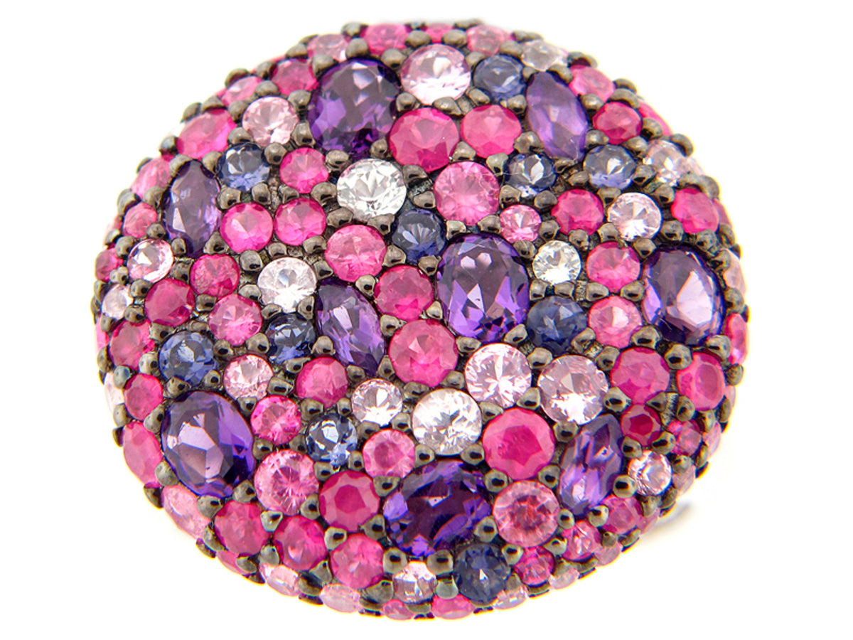 RAINBOW SAPPHIRE/IOLITE/AMETHYST RING, SILVER (E)