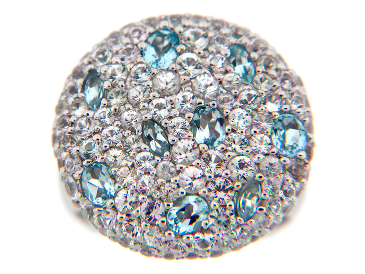 BLUE TOPAZ & WHITE SAPPHIRE RING, SILVER (R/E)