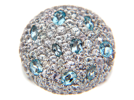 BLUE TOPAZ & WHITE SAPPHIRE RING, SILVER (R/E)