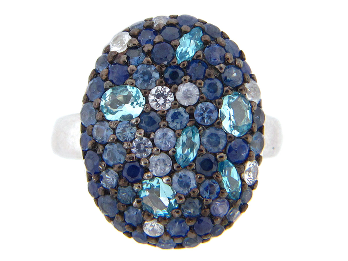 SAPPHIRE/BLUE TOPAZ RING, SILVER (H/R)