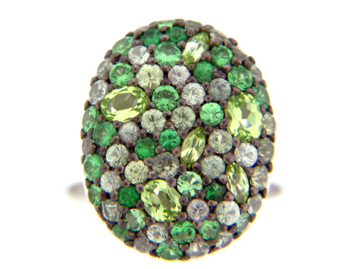 TSAVORITE/FANCY SAPPHIRE/PERIDOT RING. SILVER (N/E)