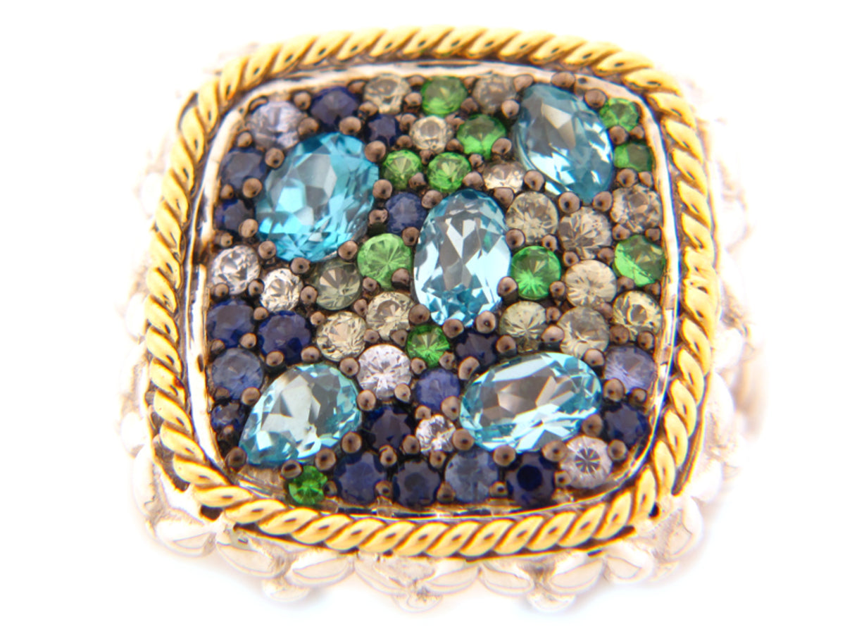 RAINBOW SAPPHIRE/TSAVORITE/BLUE TOPAZ RING