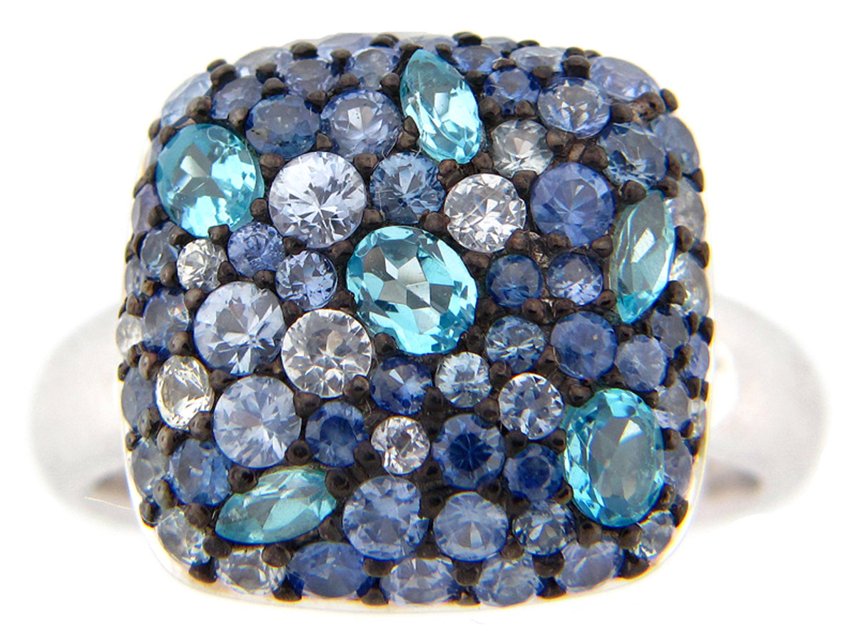 SAPPHIRE & BLUE TOPAZ RING, SILVER (E)