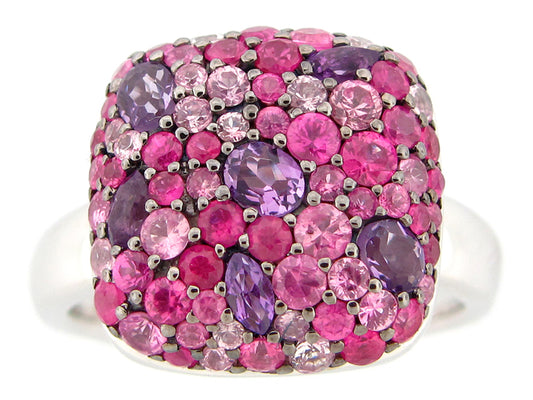 PINK SAPPHIRE & AMETHYST RING, SILVER (H)