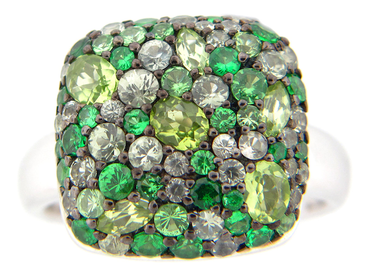 TSAVORITE/FANCY SAPPHIRE/PERIDOT RING,SILVER (N/E)