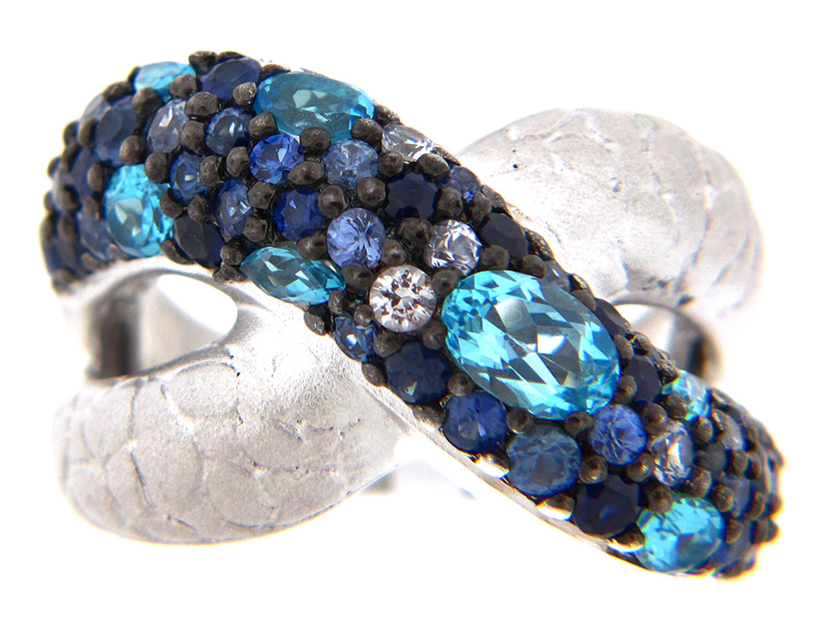 SAPPHIRE/BLUE TOPAZ RING, SILVER (E/R)