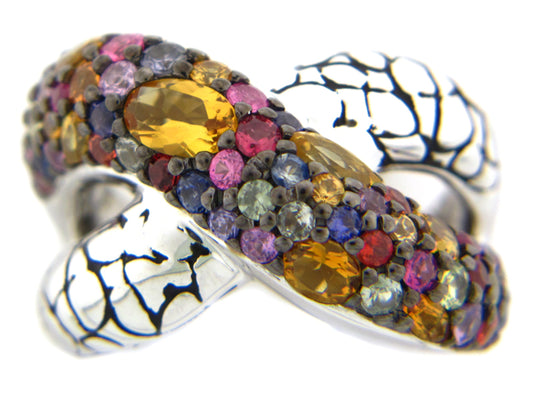 CITRINE/RAINBOW SAPPHIRE RING, SILVER (E/U)