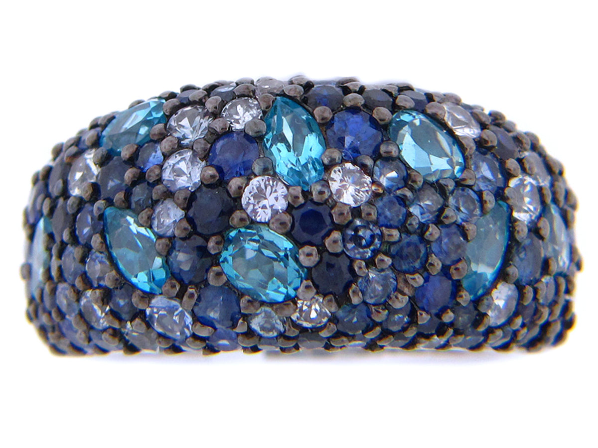 SAPPHIRE/BLUE TOPAZ RING, SILVER (E/R)
