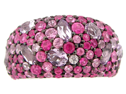 PINK SAPPHIRE & AMETHYST RING, SILVER (E)