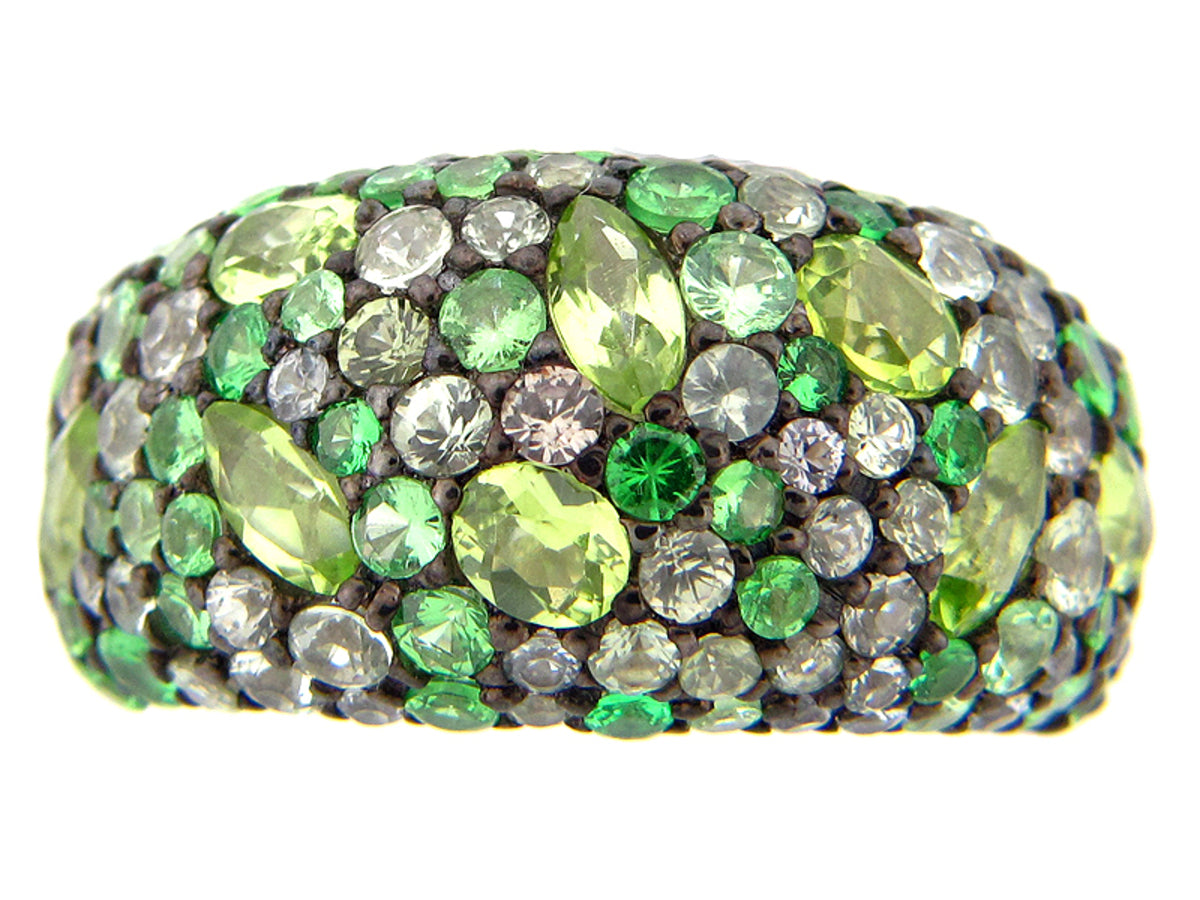 TSAVORITE/FANCY SAPPHIRE/PERIDOT RING,SILVER (N/E)