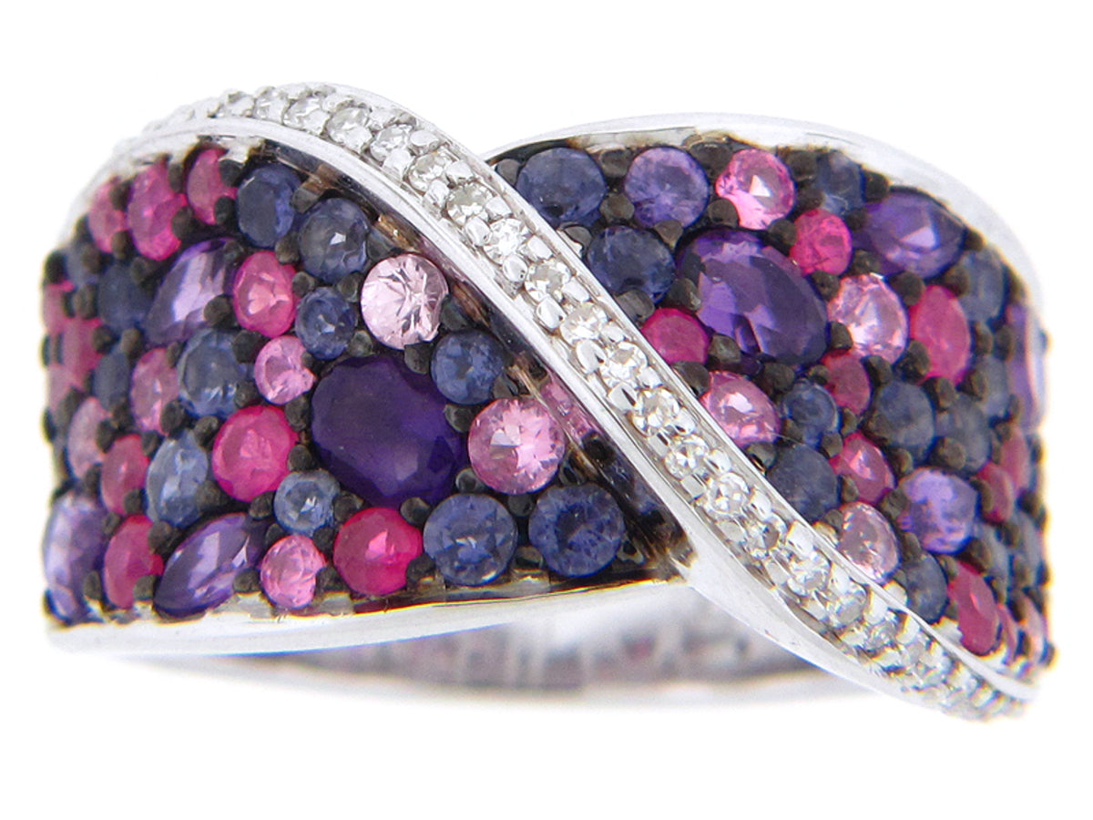 Fancy Sapphire/Iolite/Amethyst Diamond Ring, Silver (E), C=3.14