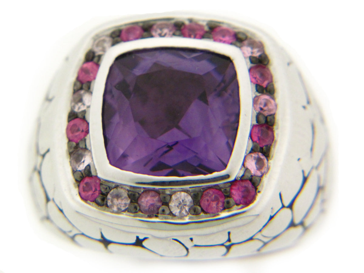 AMETHYST & PINK SAPPHIRE RING, SILVER (E)