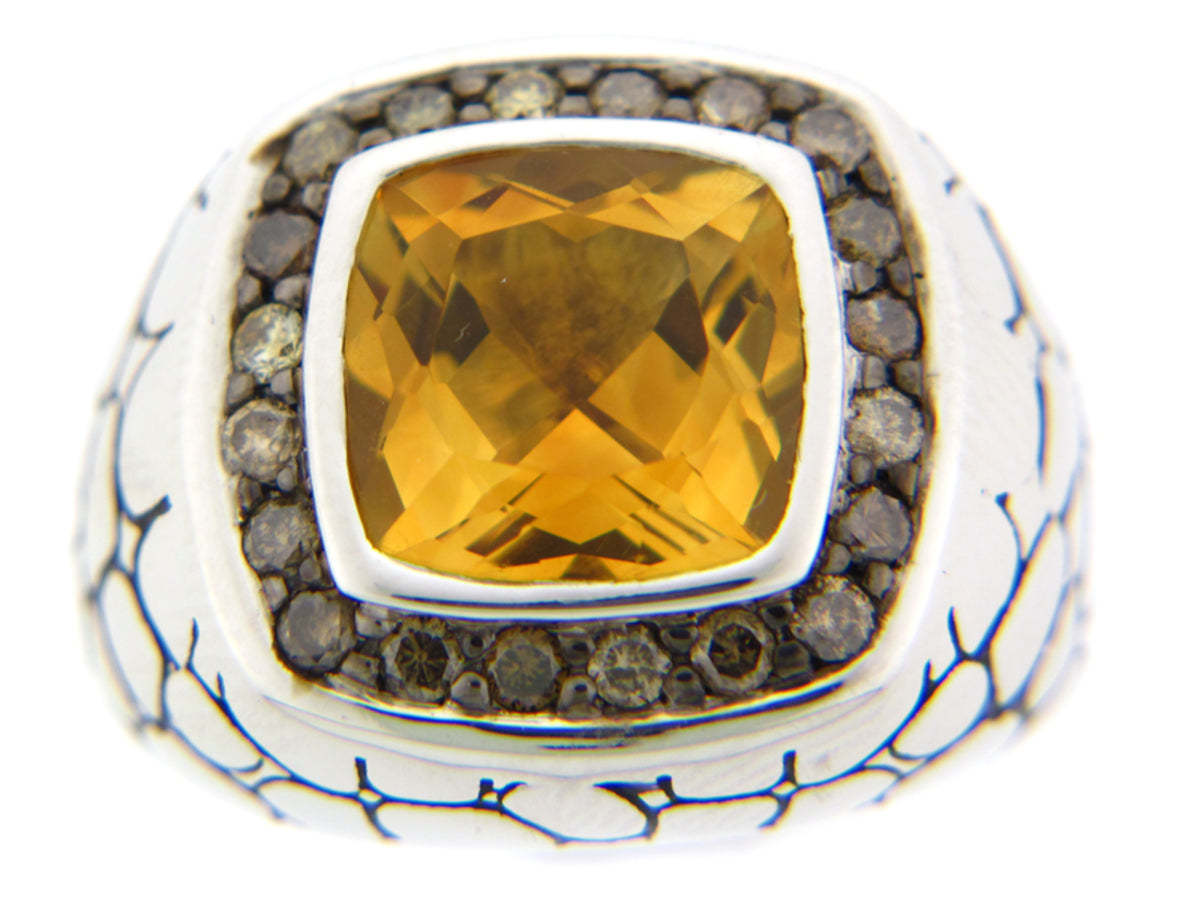 CITRINE & BROWN DIAMOND RING, SILVER (E/N), C=4.22