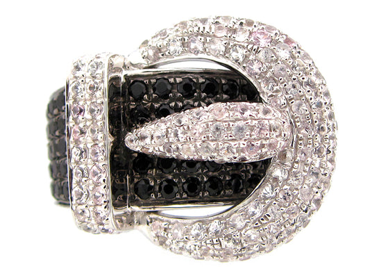 BLACK SPINEL & WHITE SAPPHIRE RING, SILVER (N/E)