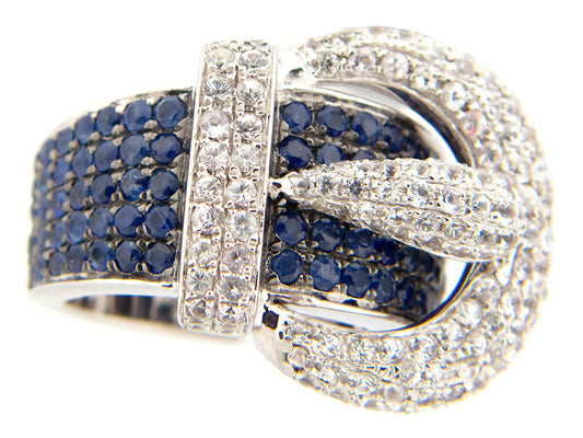 BLUE & WHITE SAPPHIRE RING, SILVER (H)