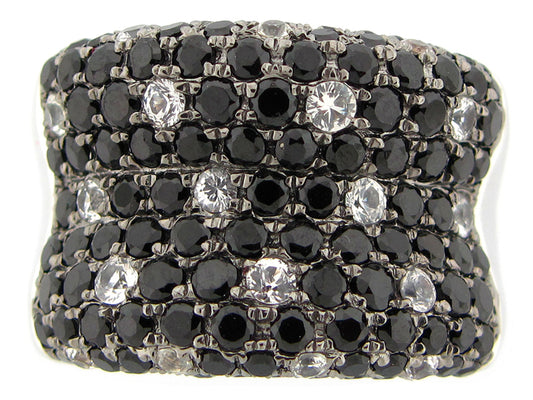 BLACK SPINEL & WHITE SAPPHIRE RING, SILVER (N/E)