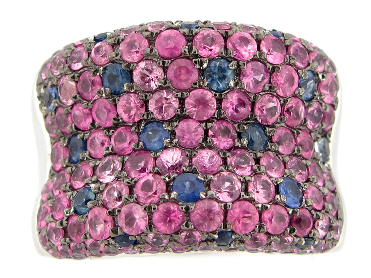 PINK & BLUE SAPPHIRE RING, SILVER (H)