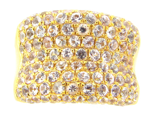 WHITE SAPPHIRE RING, YELLOW FINISH, SILVER (E)