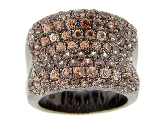 BROWN ZIRCON SADDLE RING, BLACK FINISH, SILVER (N)