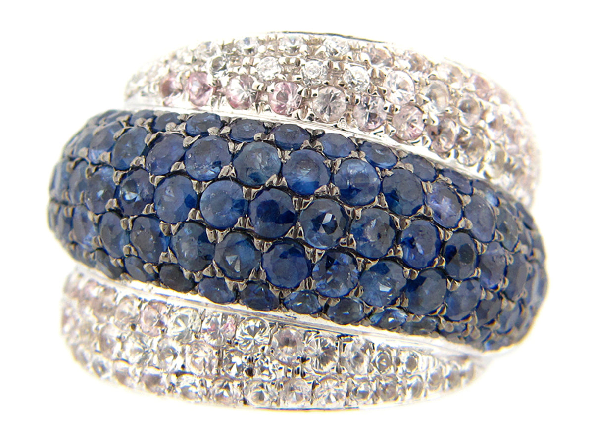 BLUE & WHITE SAPPHIRE RING, SILVER (E)